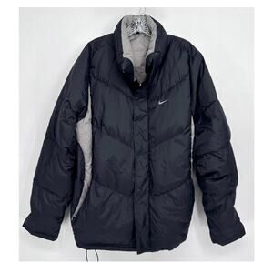 Vintage Nike Men's Full-Zip Down Puffer Jacket Swoosh Logo Black Gray Size Large